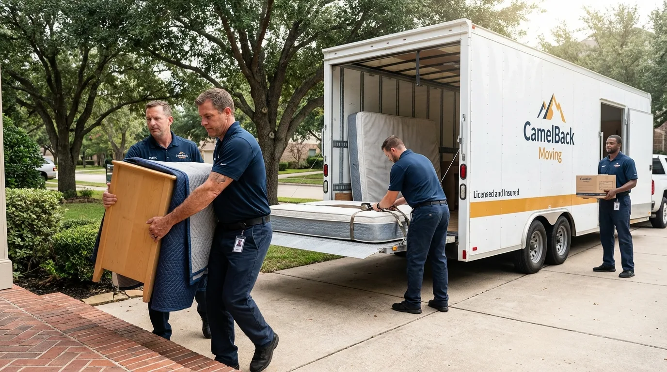 Crew loading residential truck for cross-state move from Arapahoe, NE