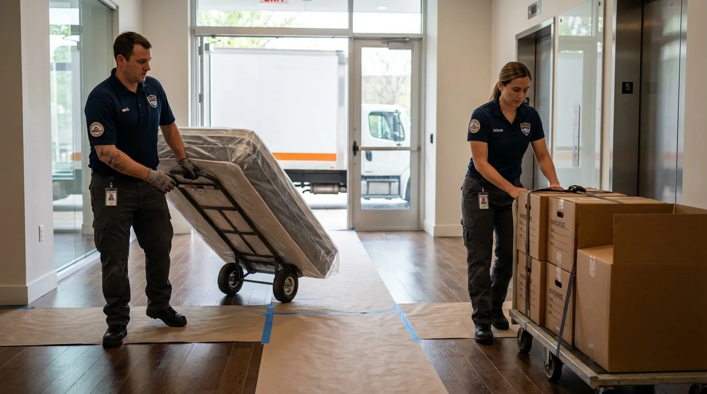 Professional apartment movers loading elevator in Arapahoe, NE